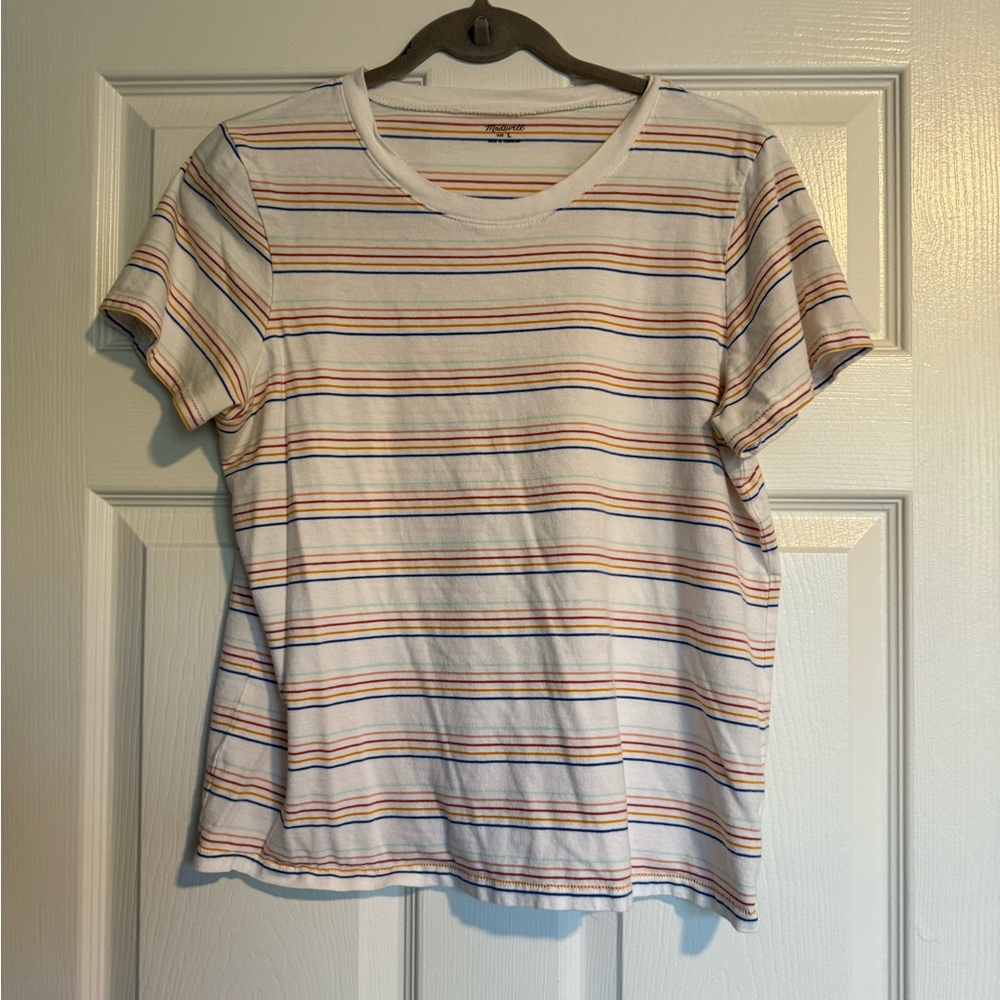 Madewell Multicolor Rainbow Striped Short Sleeve Tee | Size L
